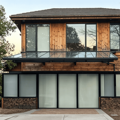 L Shape Awning Grey — installed outdoors