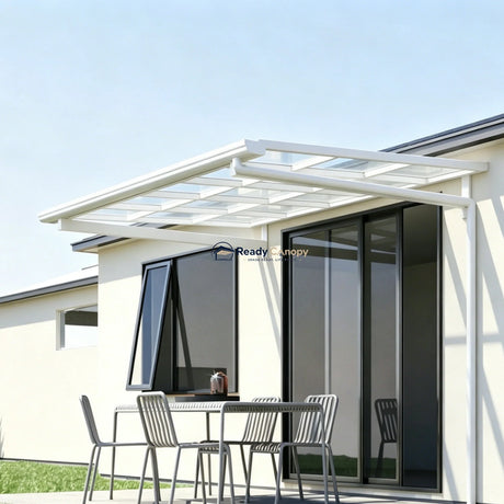 L Shape Awning White — angled view