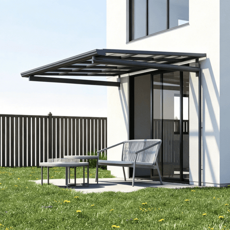 L Shape Awning Grey — corner and mounting detail