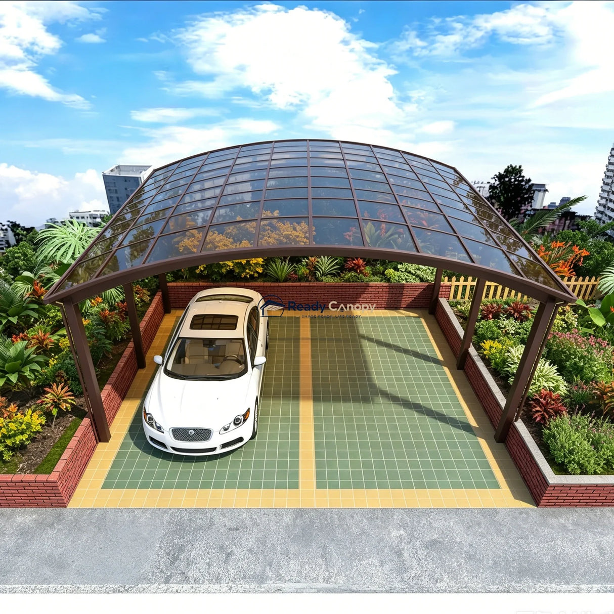 M-Shape Double Carport - Brown