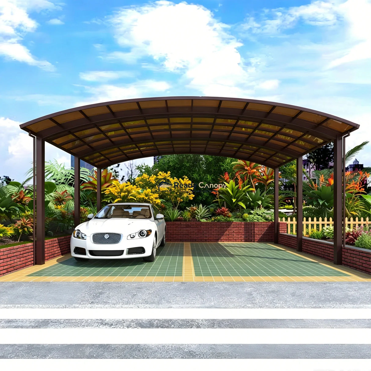 M-Shape Double Carport - Brown