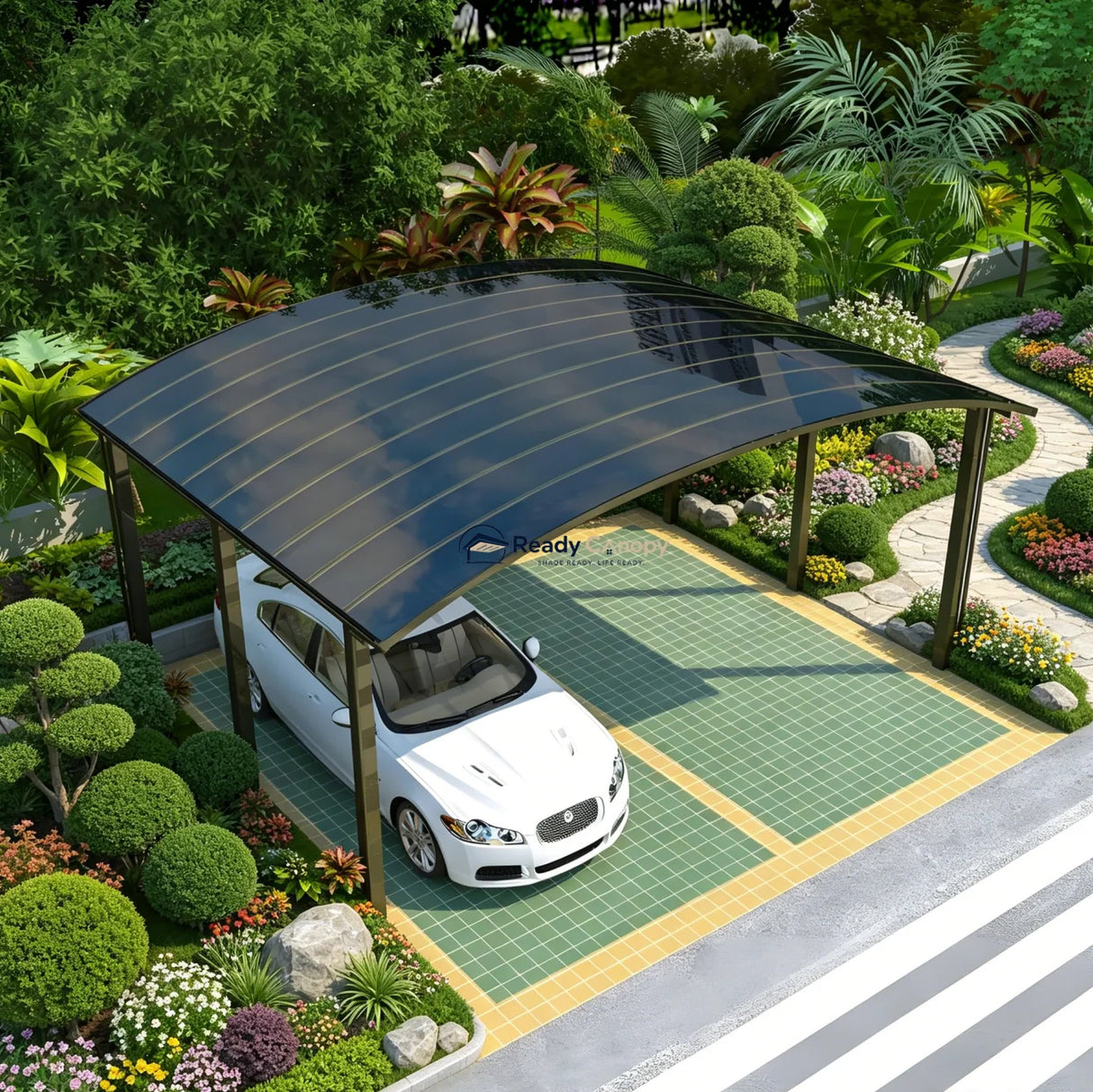 M-Shape Double Carport - Champagne