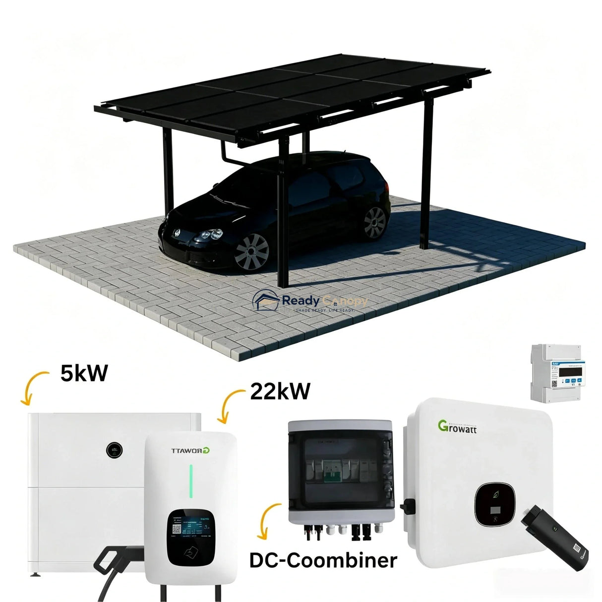 Single Solar Carport 4kW Kit Black with 9 Solar