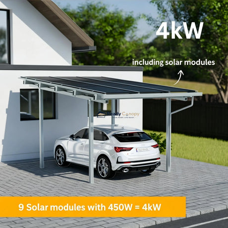 solar modules on carport with 4kW capacity and 450W panels