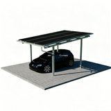 solar carport with 9 black solar modules and silver structure