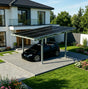 modern house with solar carport and black solar panels