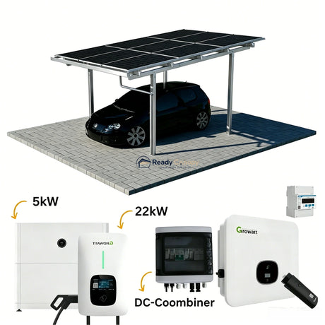 solar carport with 9 black solar panels and silver frame