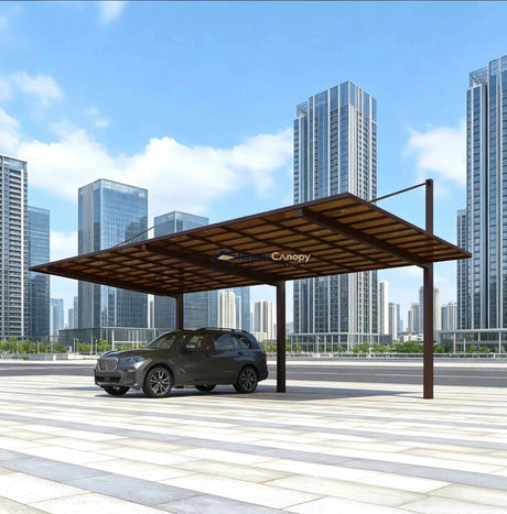 Back-Pull Cantilever Double Carport - Brown - Ready Canopy