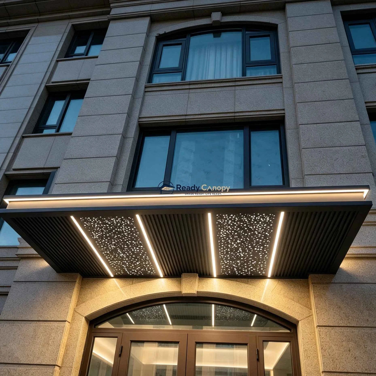 Custom Aluminum Solid Panel Awning with Fiber Optic Starry Sky - Ready Canopy