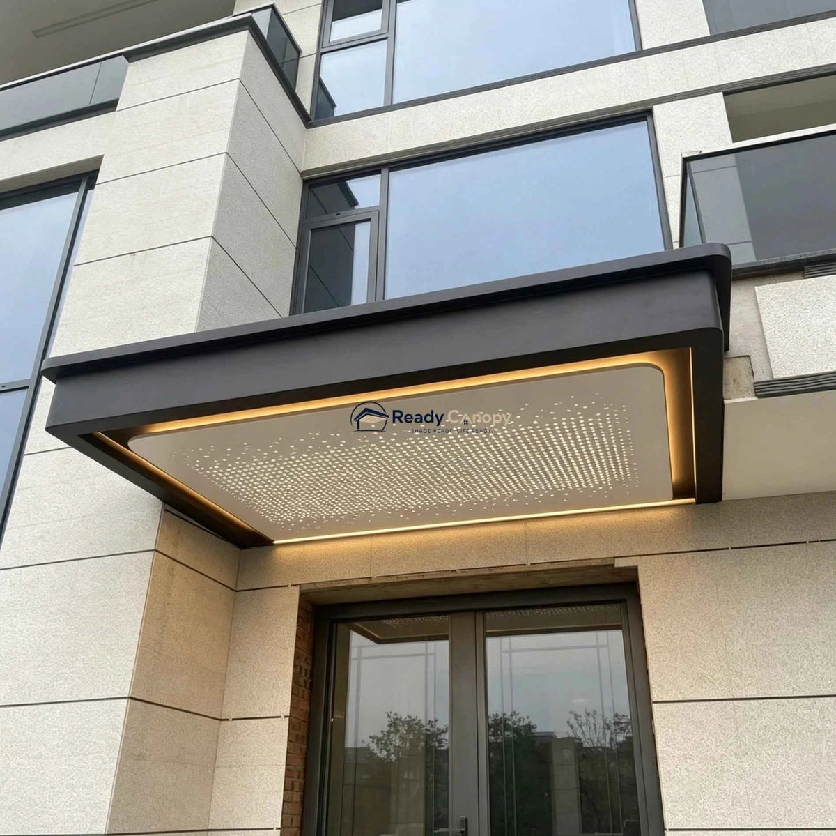 Custom Aluminum Solid Panel Awning with Fiber Optic Starry Sky - Ready Canopy