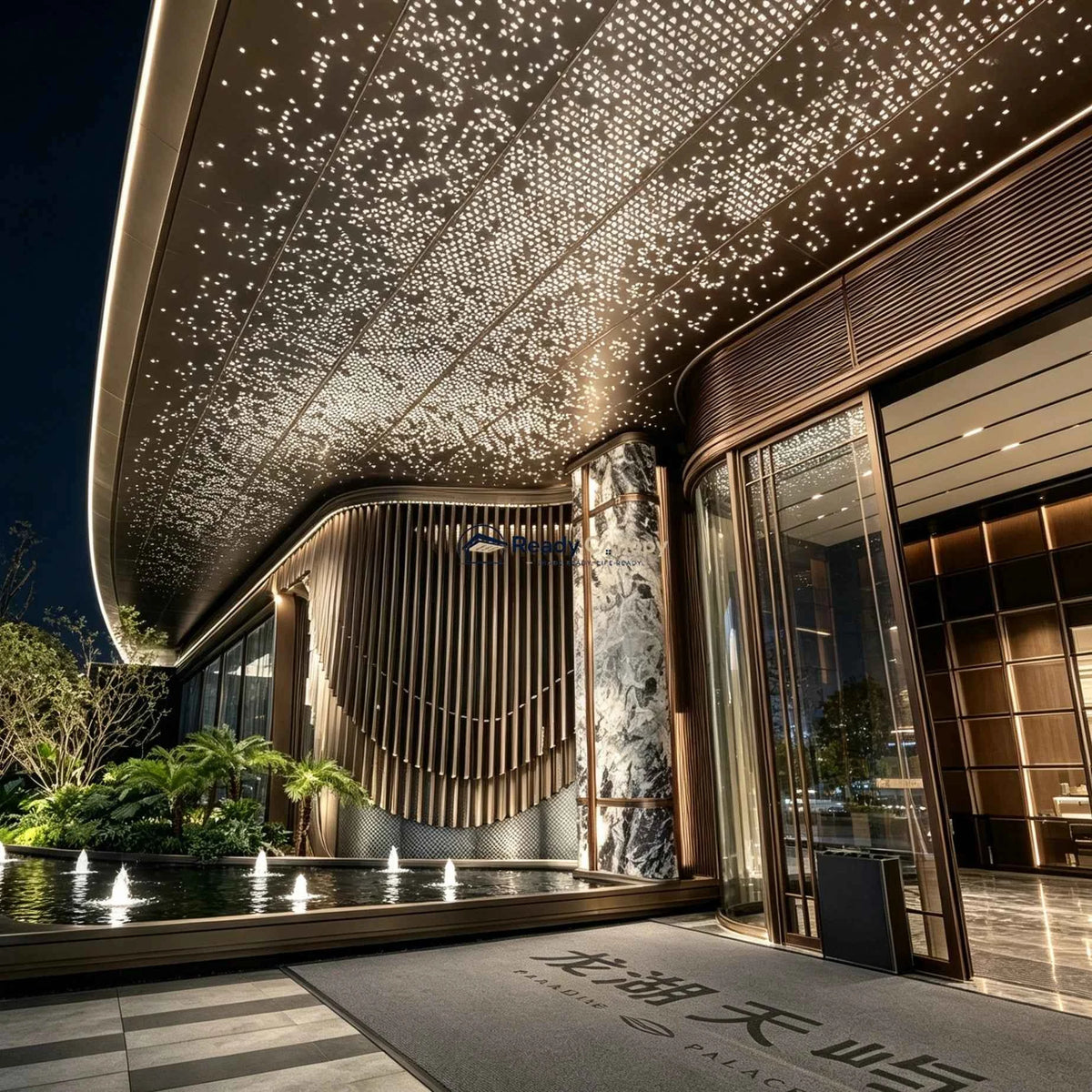 Custom Commercial Aluminum Solid Panel Canopy with Fiber Optic Starry Sky Effect - Ready Canopy