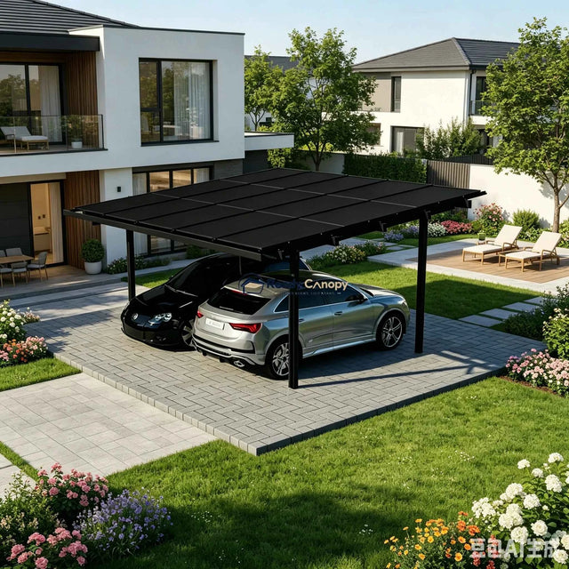 Double Solar Carport Kit Black - Ready Canopy