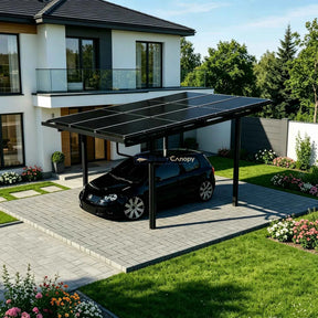 Single Solar Carport 4kW Kit Black with 9 Solar Panels & Inverter(EV Charger & Battery Storage Options) - Ready Canopy