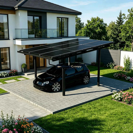 Single Solar Carport 4kW Kit Black with 9 Solar Panels & Inverter(EV Charger & Battery Storage Options) - Ready Canopy