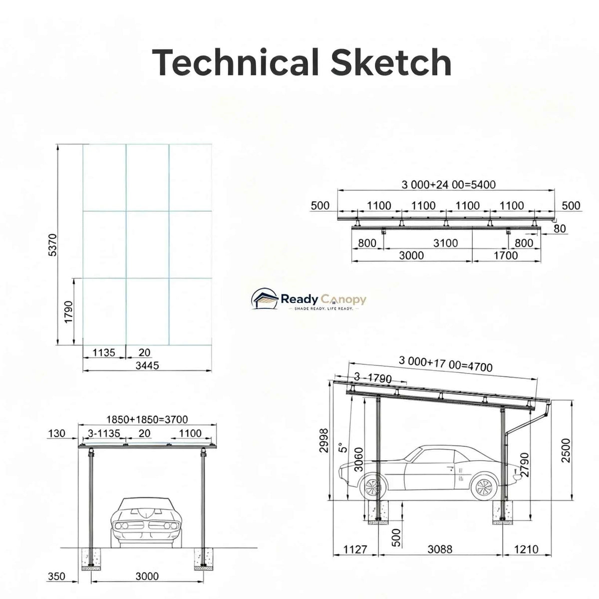 Single Solar Carport Kit Silver - Ready Canopy